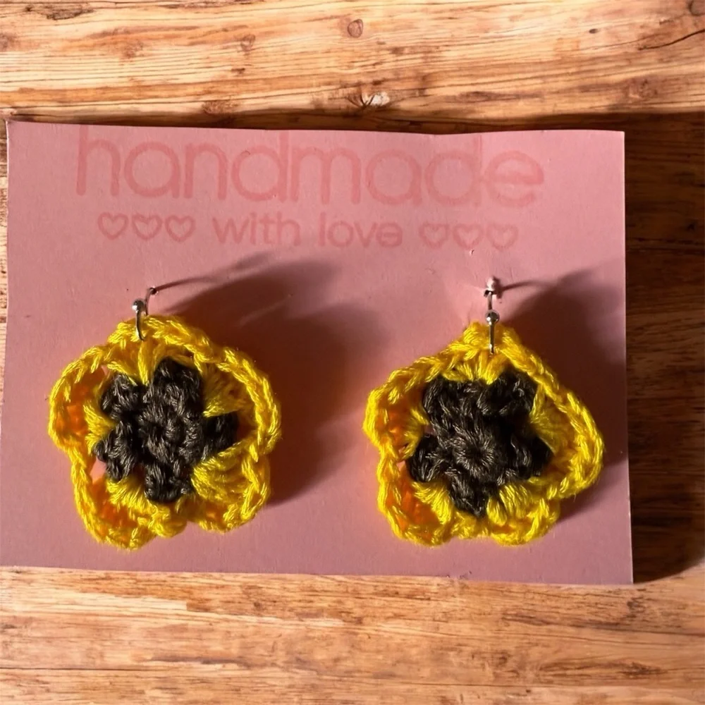 Vibrant Yellow and Black Crochet Earrings